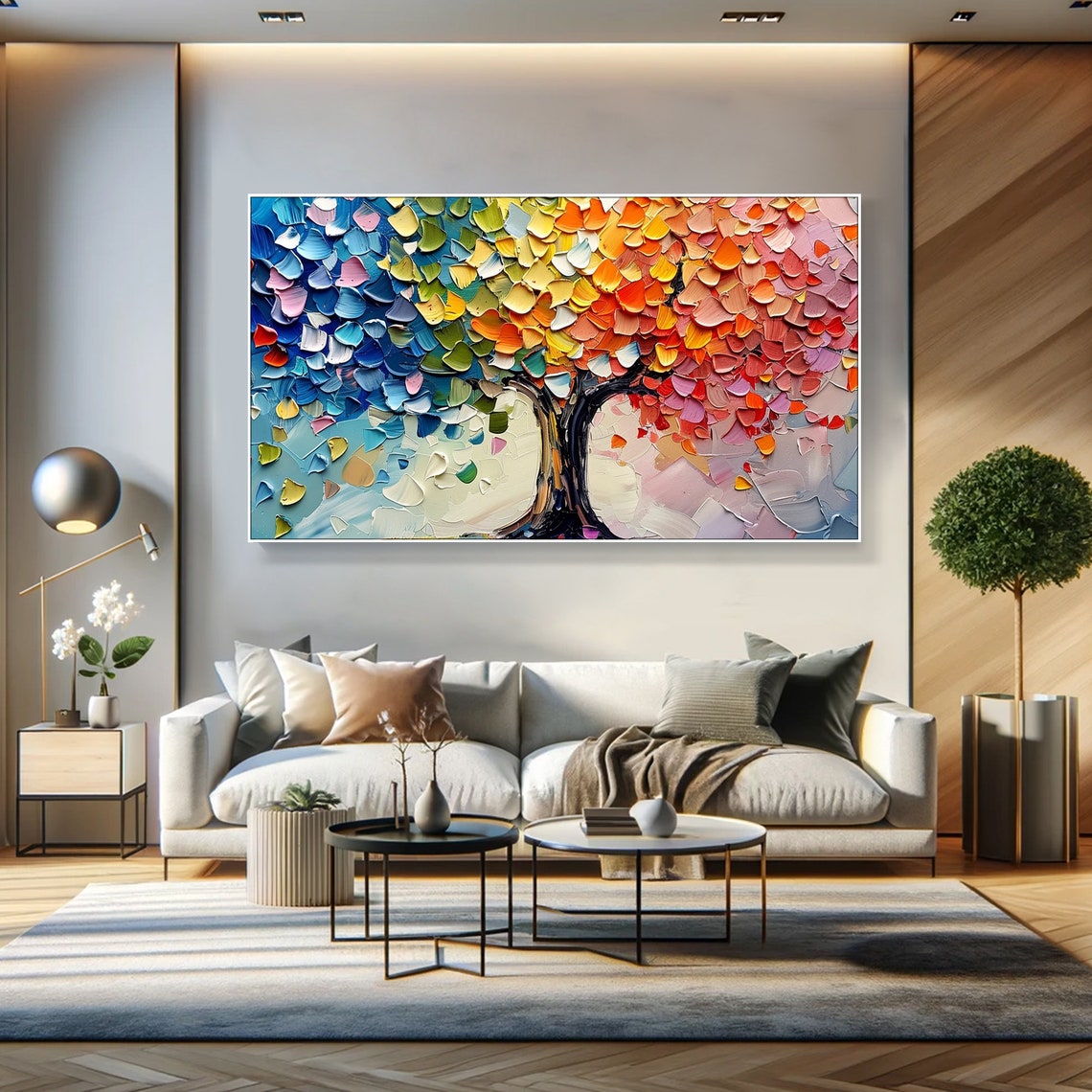 Rainbow Gradient Tree Multicolor Leaves Palette Knife Art Poster - Image 5