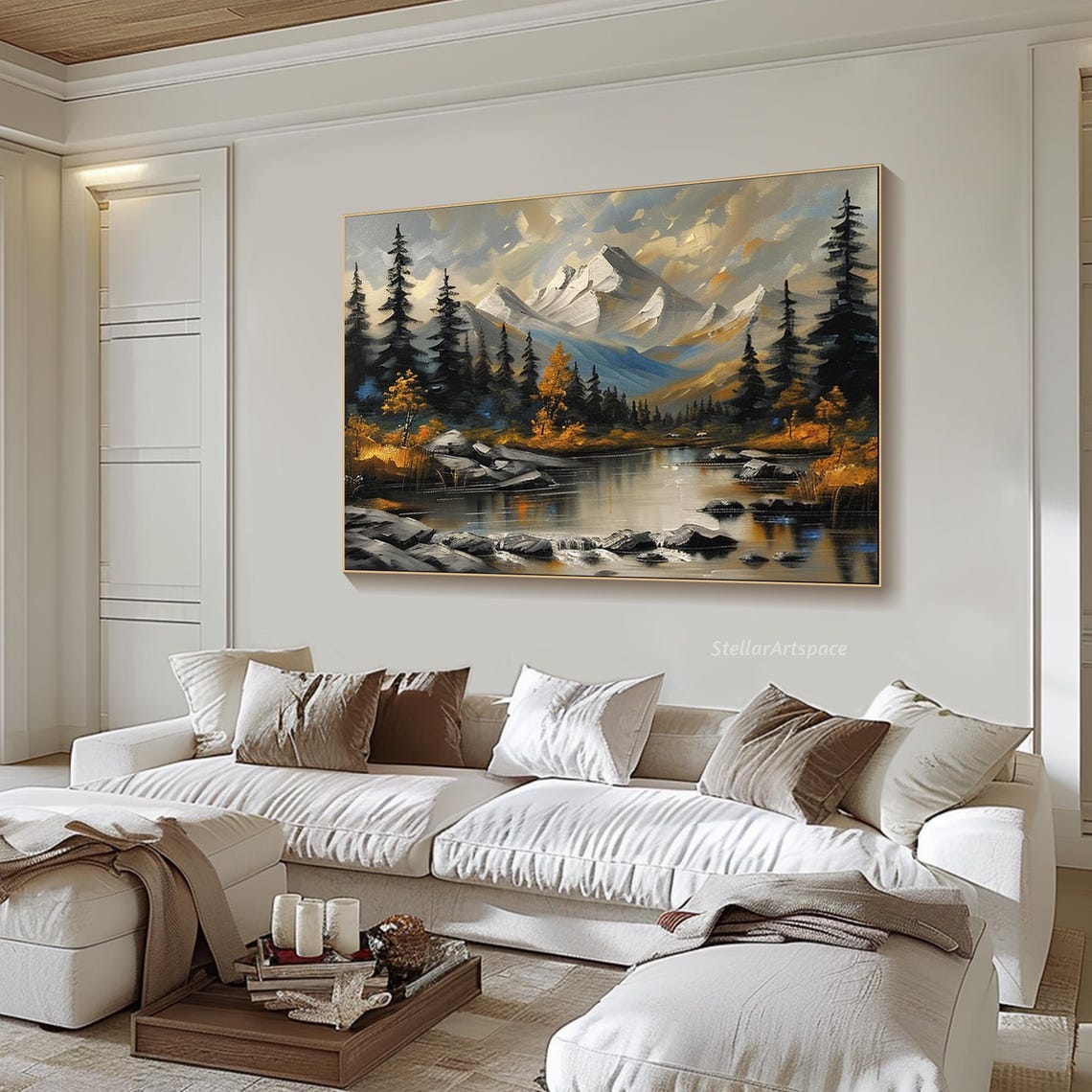 Autumn Mountain Lake Pines Snow Peaks Golden Aspen Landscape Poster - Image 6