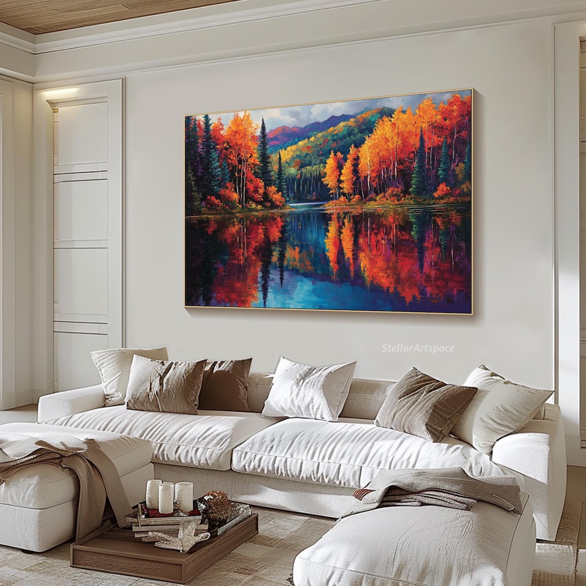 Forest Lake Autumn Reflection Wall Art Poster - Image 5