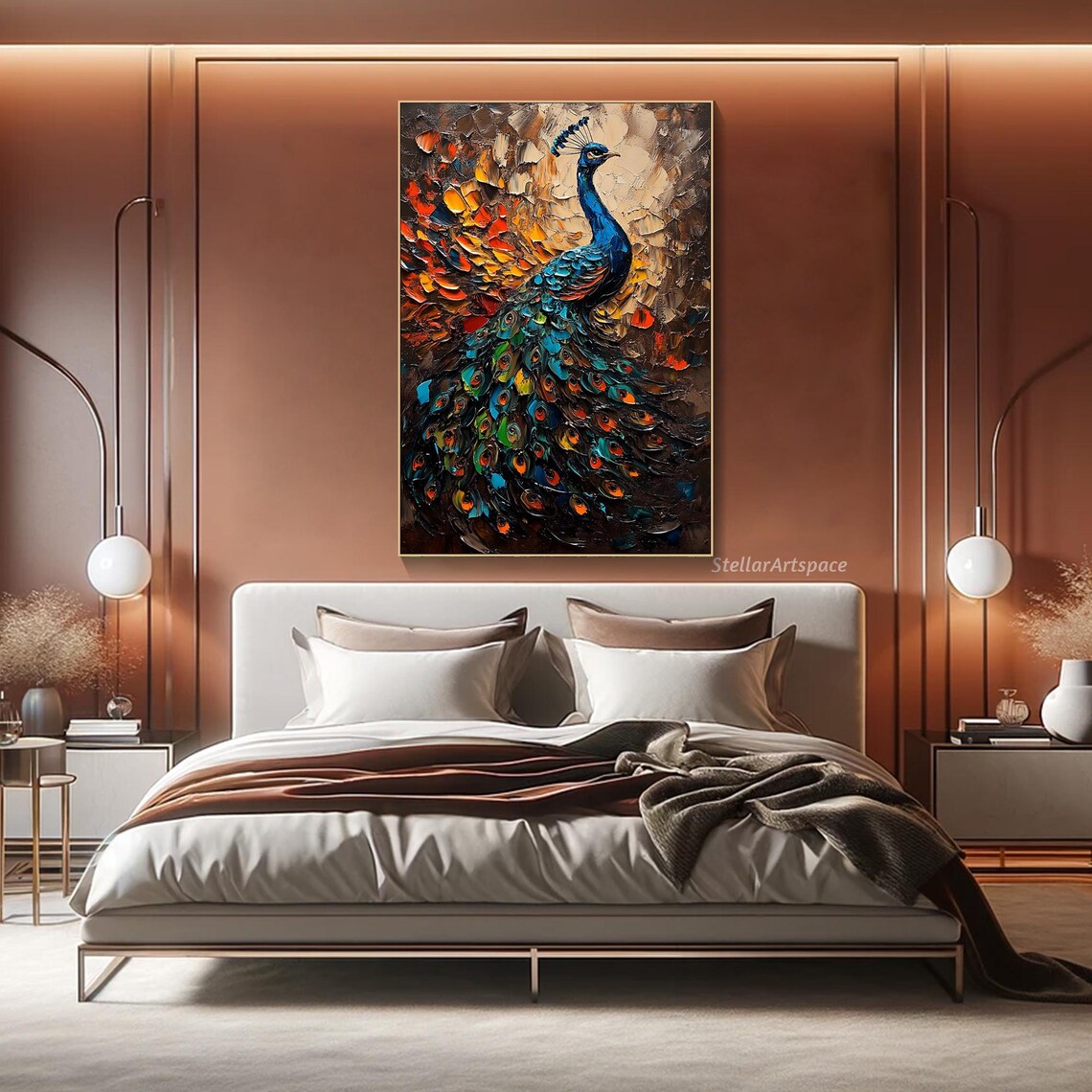 Peacock Oil Painting, Modern Home Decor Art Print - Image 2