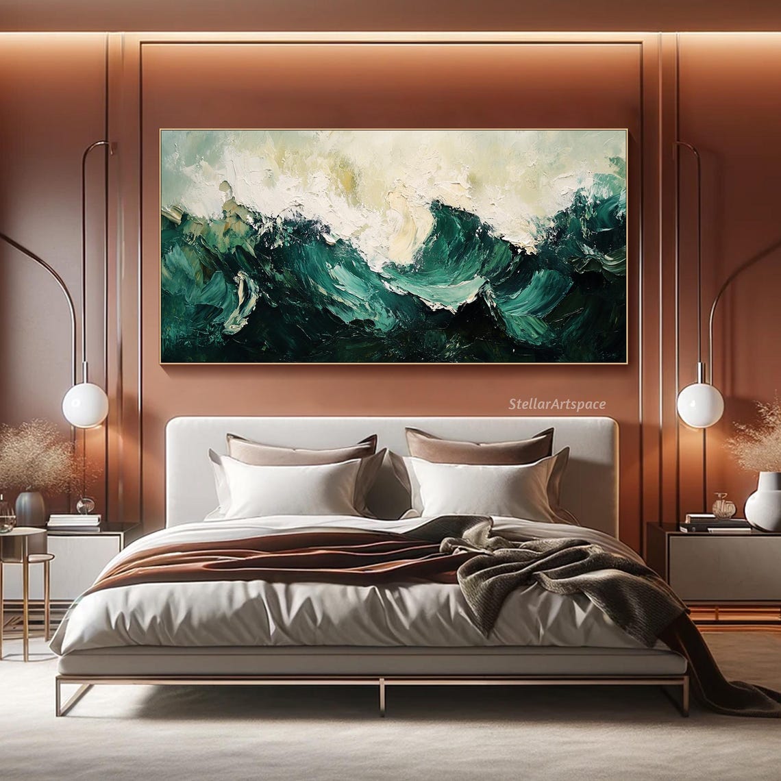 Dark Emerald Ocean Waves White Foam Moody Textured Seascape Poster - Image 2