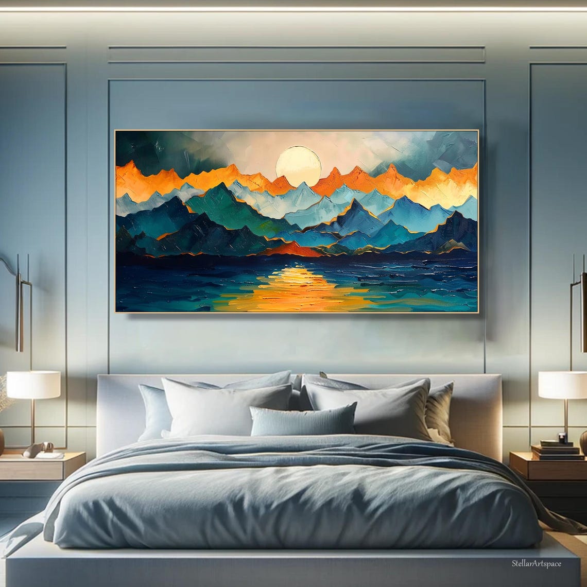 Layered Mountain Sunset Reflection Textured Abstract Landscape Poster - Image 4