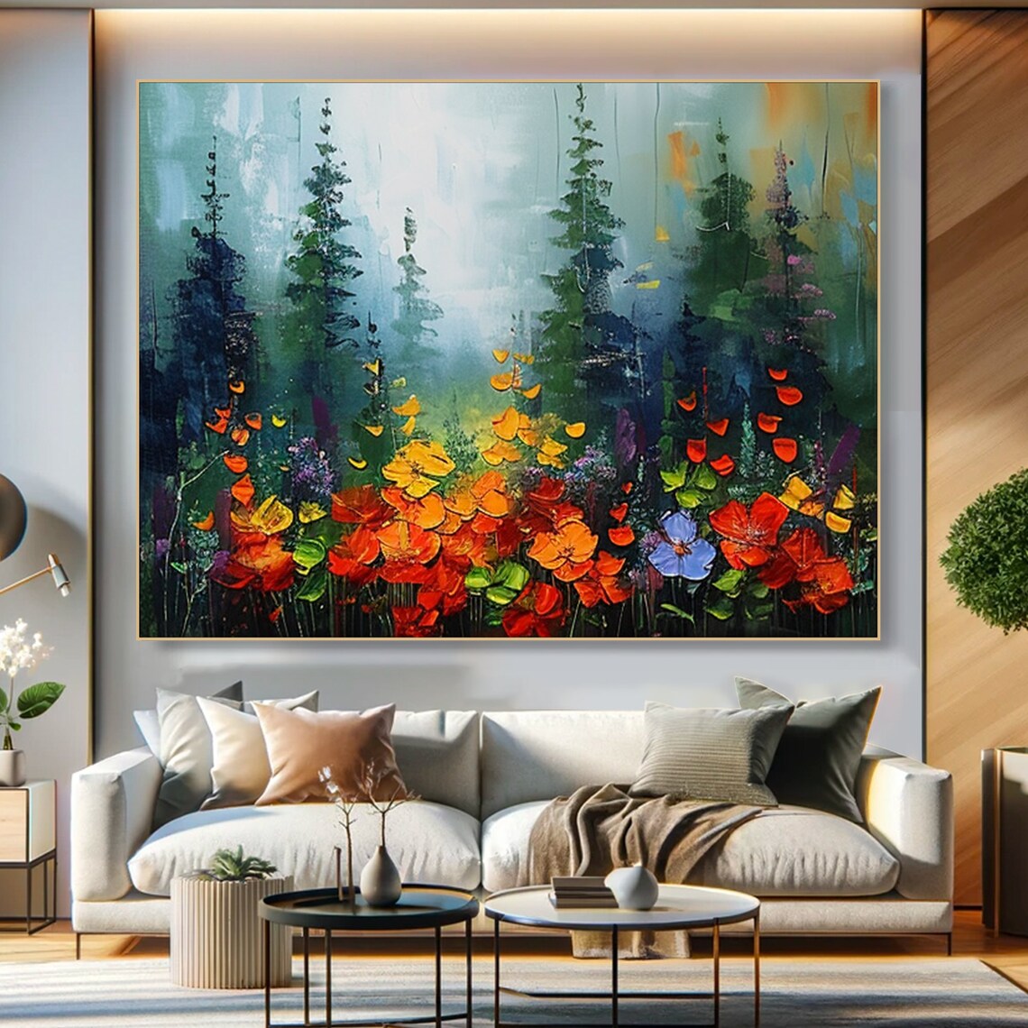 Colorful Flowergreen Tree Painting, Tranquil Forest Art Print - Image 6