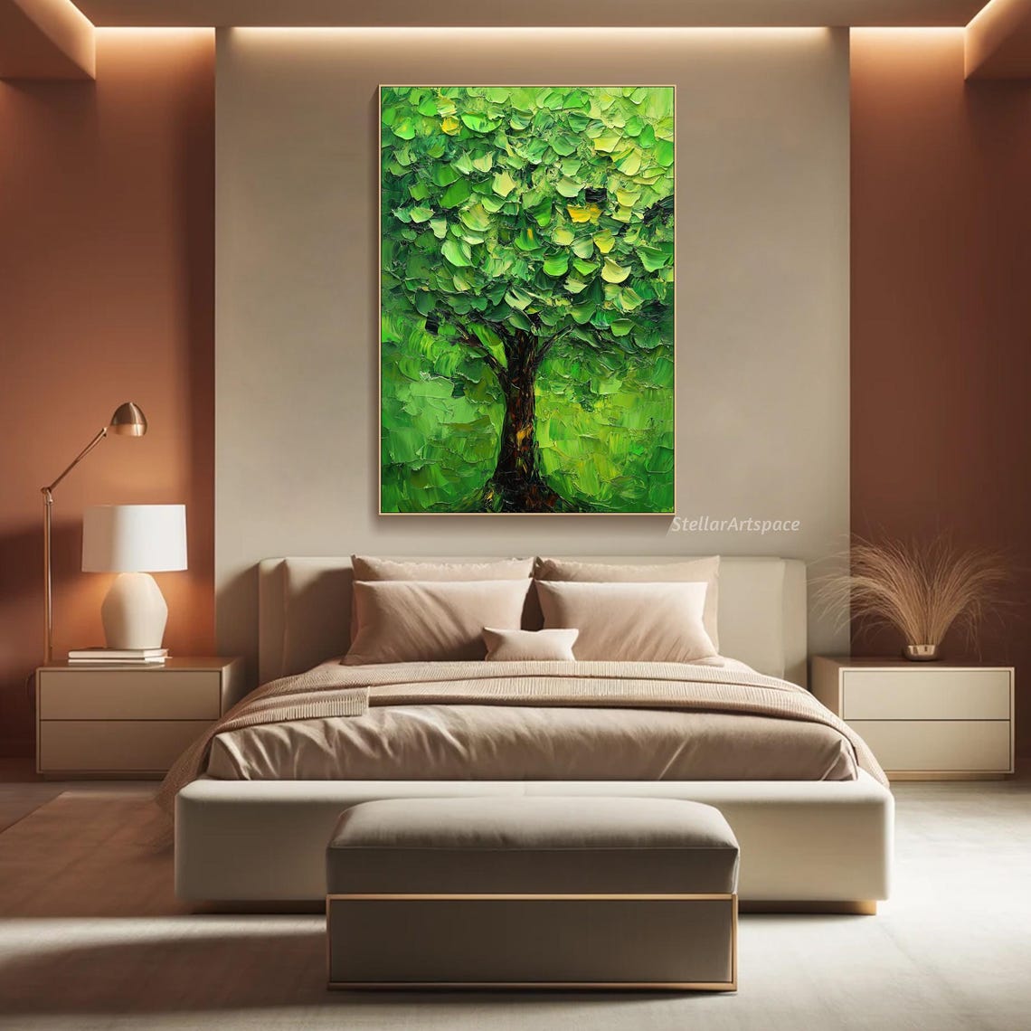 Lush Green Tree Dense Canopy Palette Knife Vibrant Nature Art Poster - Image 4