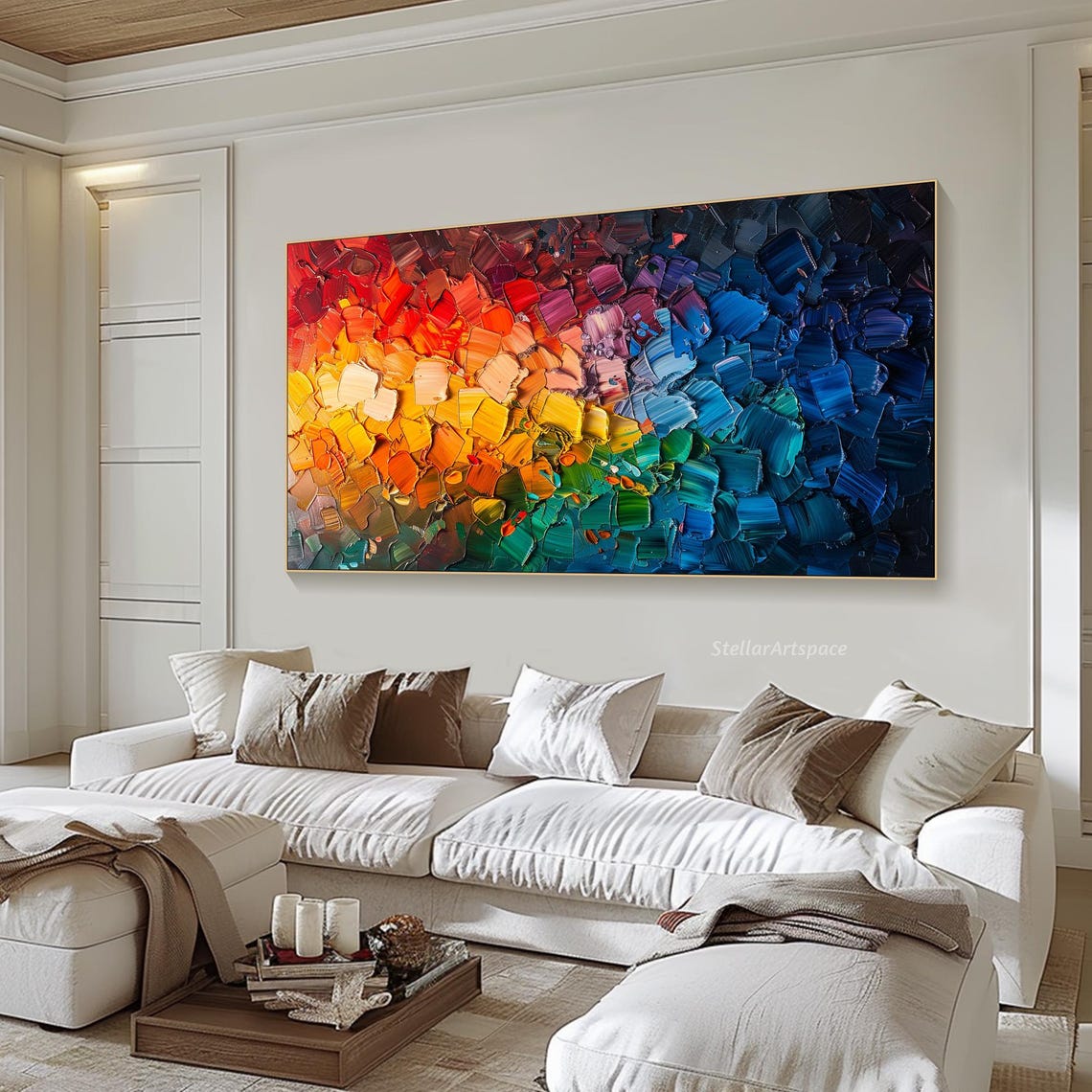 Rainbow Color Gradient Abstract Impasto Palette Knife Poster - Image 2