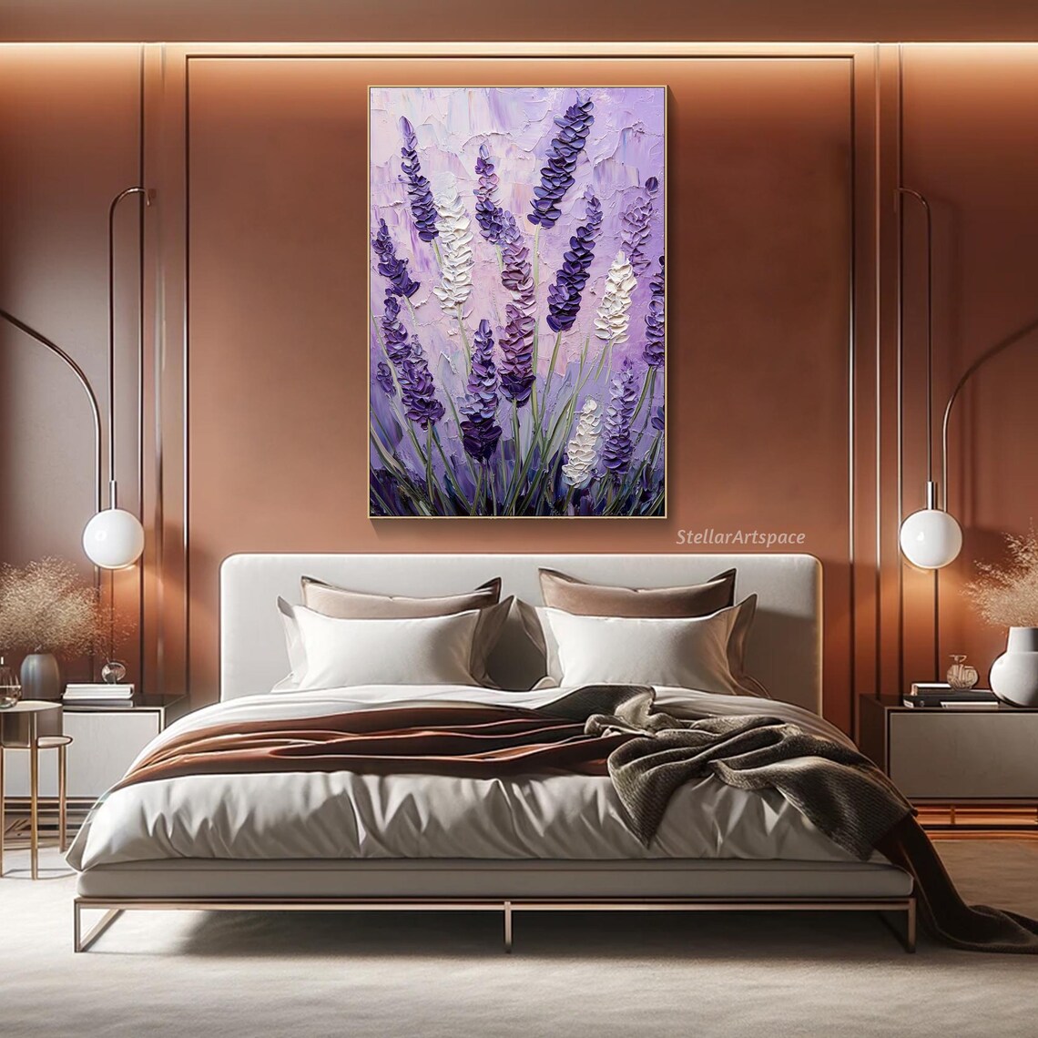 Lavender Field Purple White Blooms Impasto Textured Floral Poster - Image 2