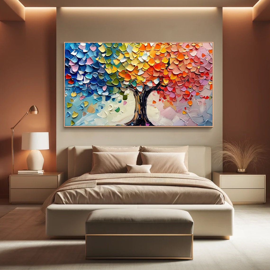 Rainbow Gradient Tree Multicolor Leaves Palette Knife Art Poster - Image 6