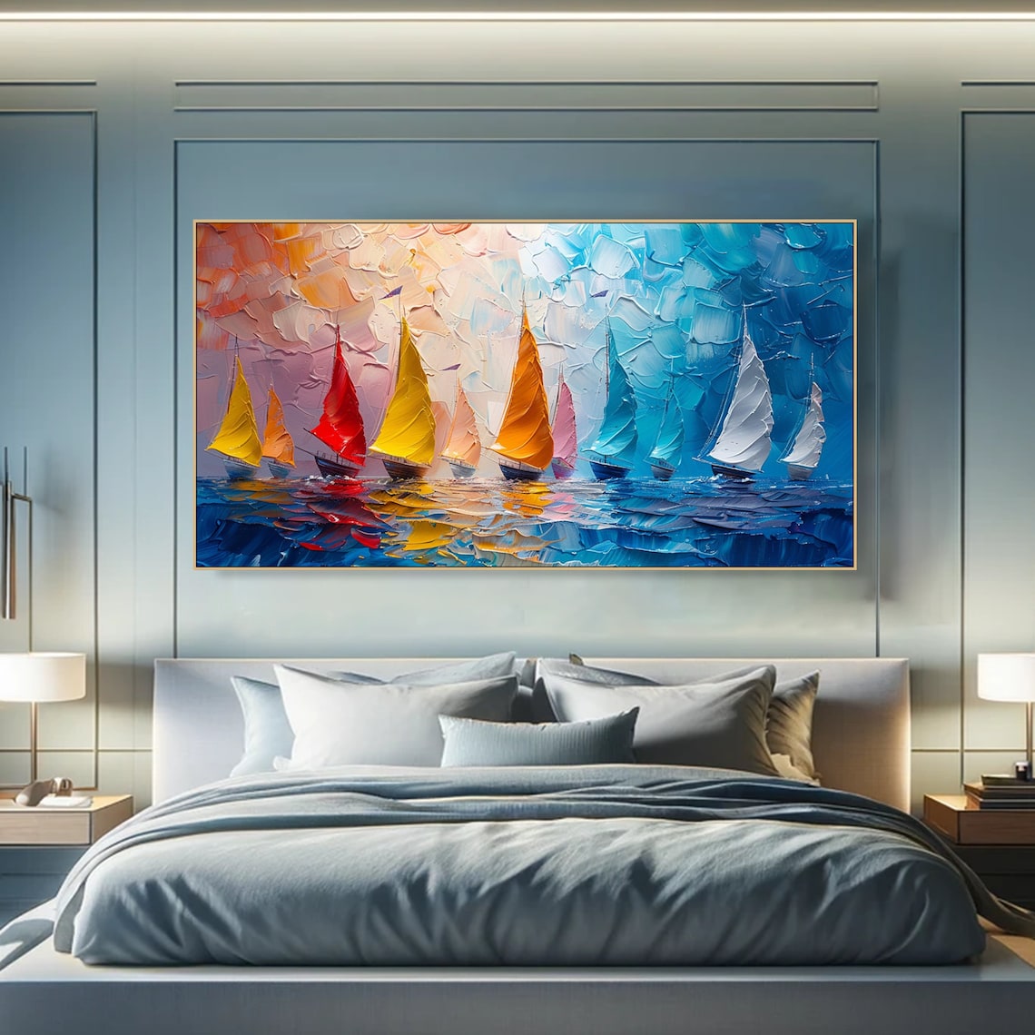 Abstract Sailboat Oil Painting, Colorful Nautical Art Print - Image 6