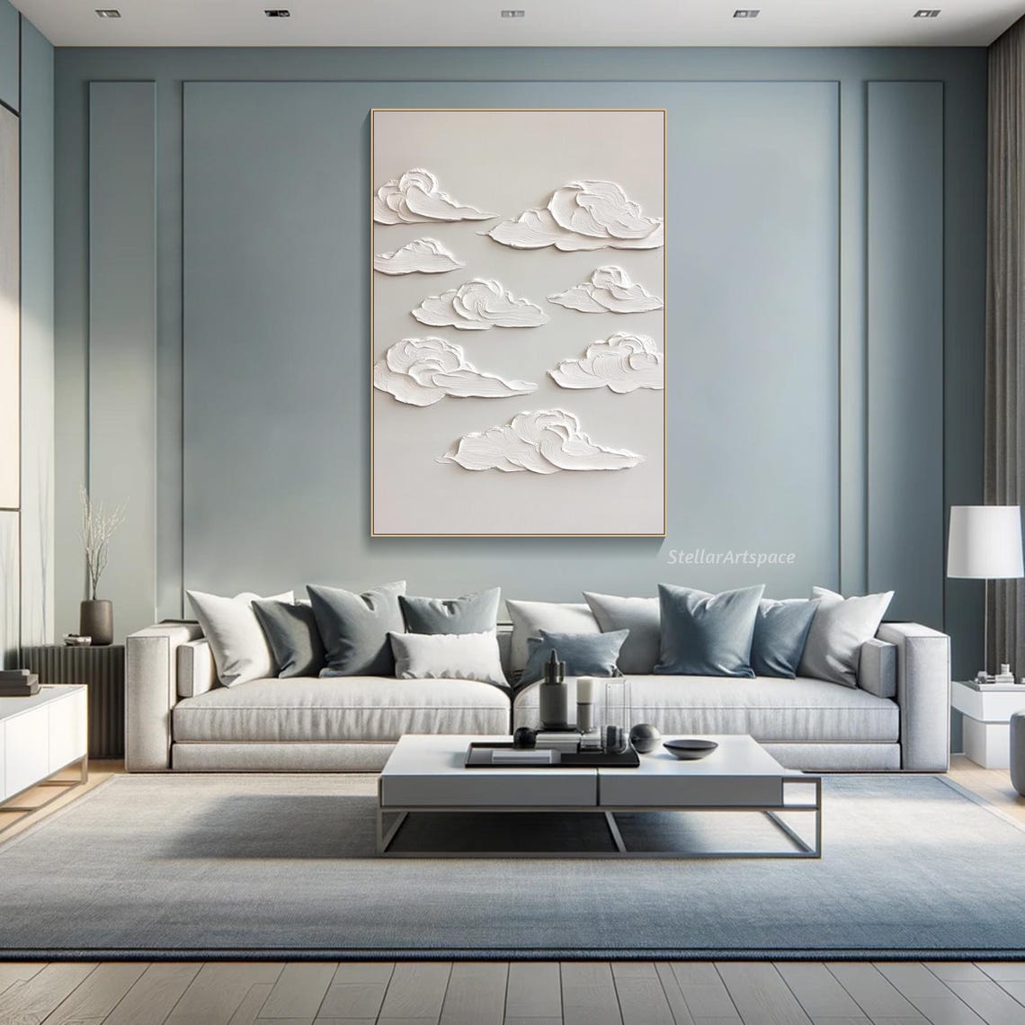 White Sculpted Clouds Minimalist Relief Sky Neutral Cloud Art Poster - Image 6