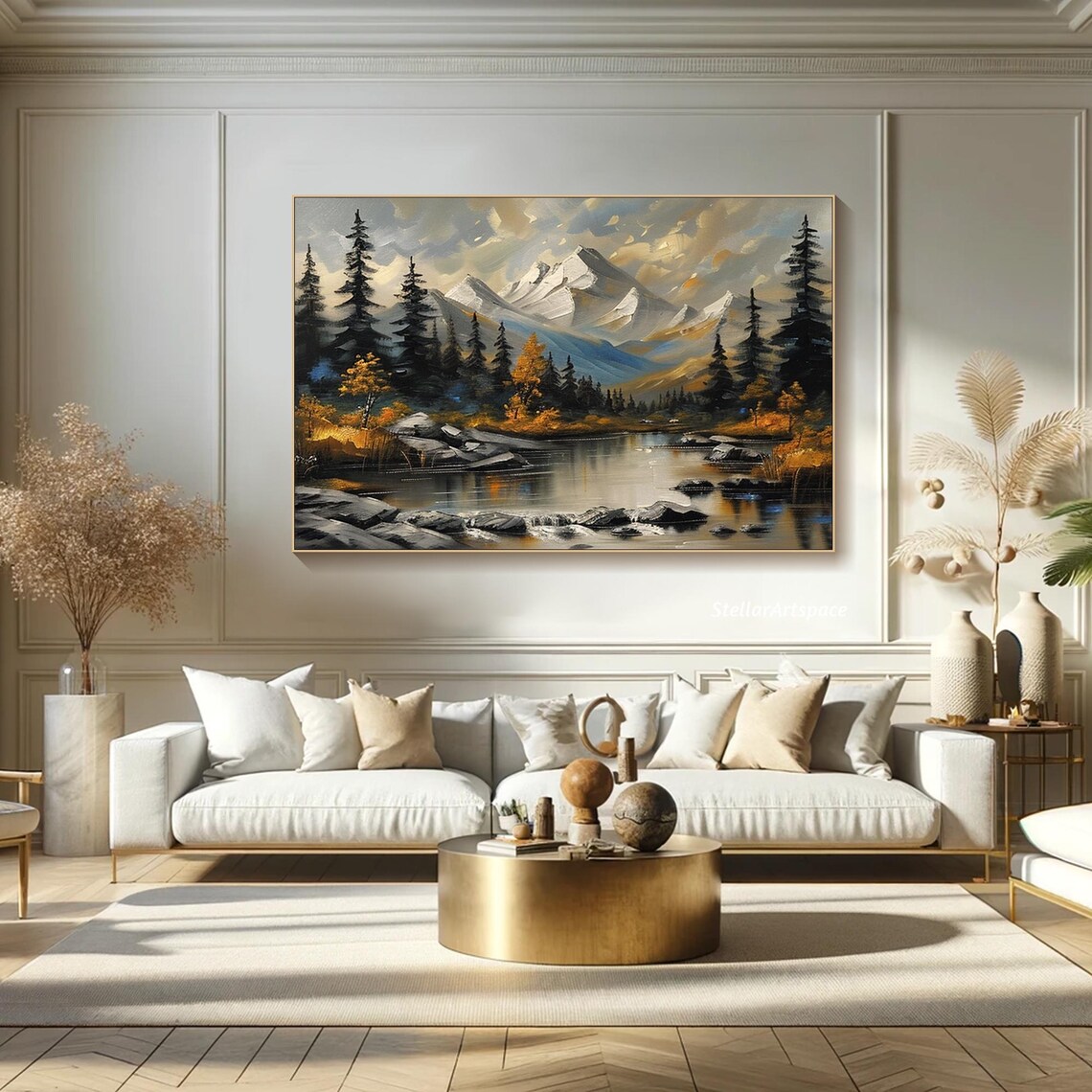 Autumn Mountain Lake Pines Snow Peaks Golden Aspen Landscape Poster - Image 5
