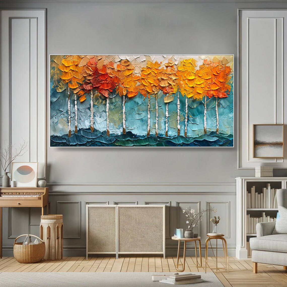 Autumn Forest Oil Painting, Abstract Tree Landscape - Image 6