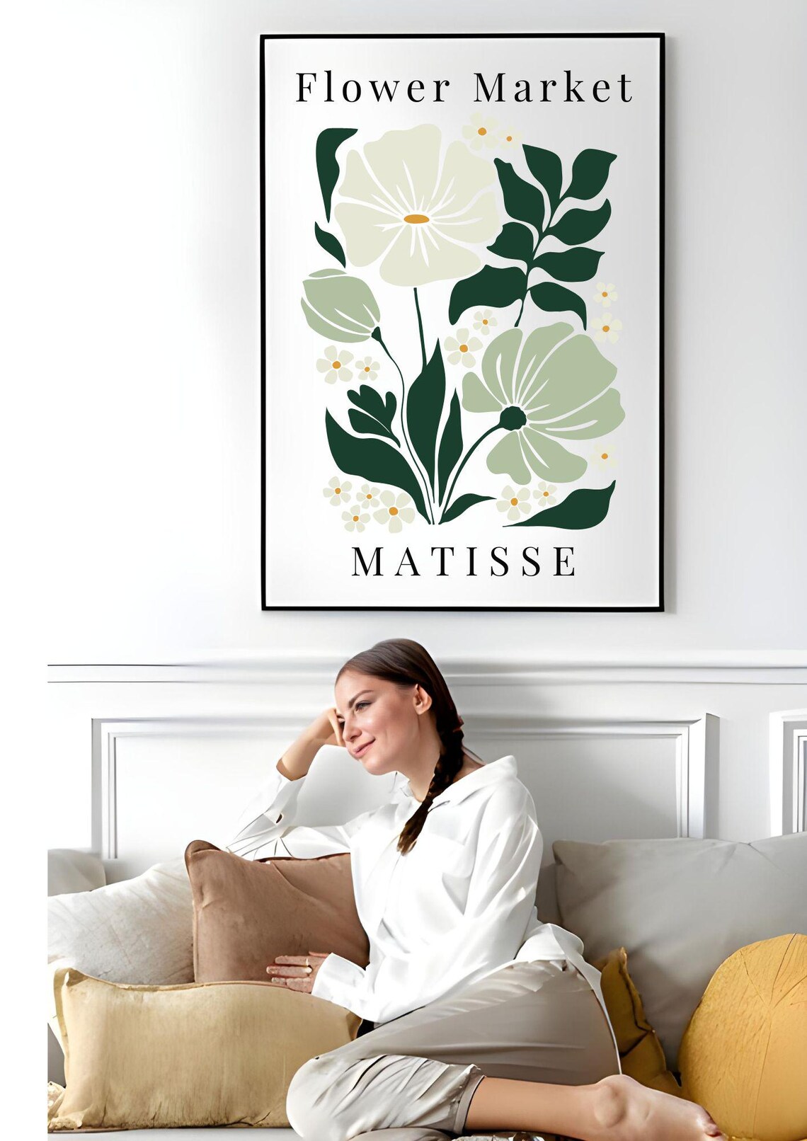 Matisse Flower Market Botanical Illustration Green White Wall Art Poster - Image 3