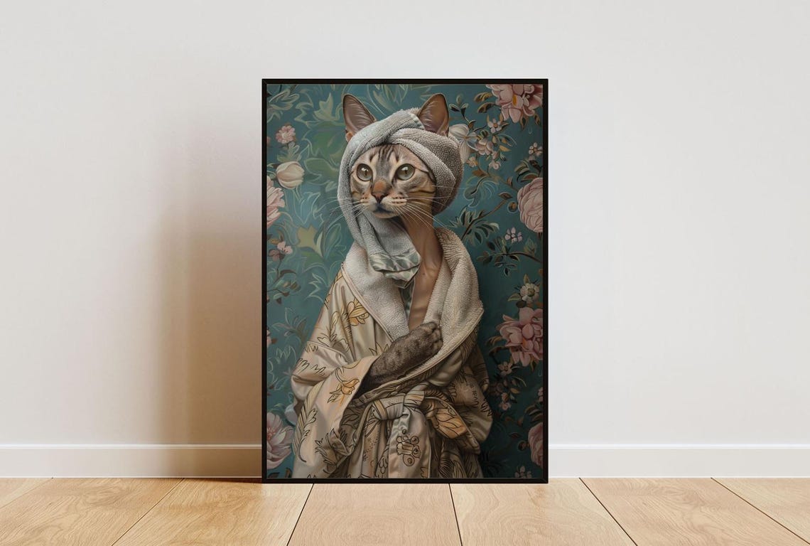 Oriental Shorthair In Bathrobe Poster Cat Poster Oriental Shorthair Bathroom Print Cat Wall Art Oriental Shorthair Portrait Pet Poster