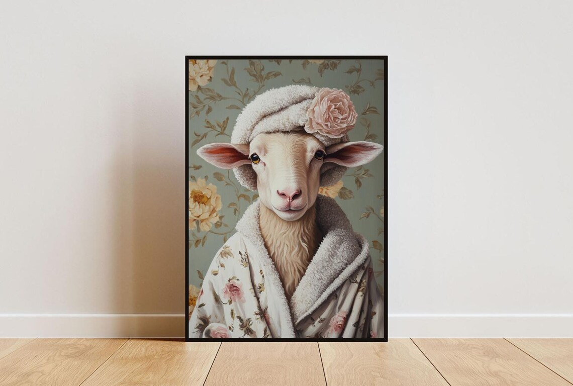 Sheep In Bathrobe Poster, Funny Bathroom Wall Art
