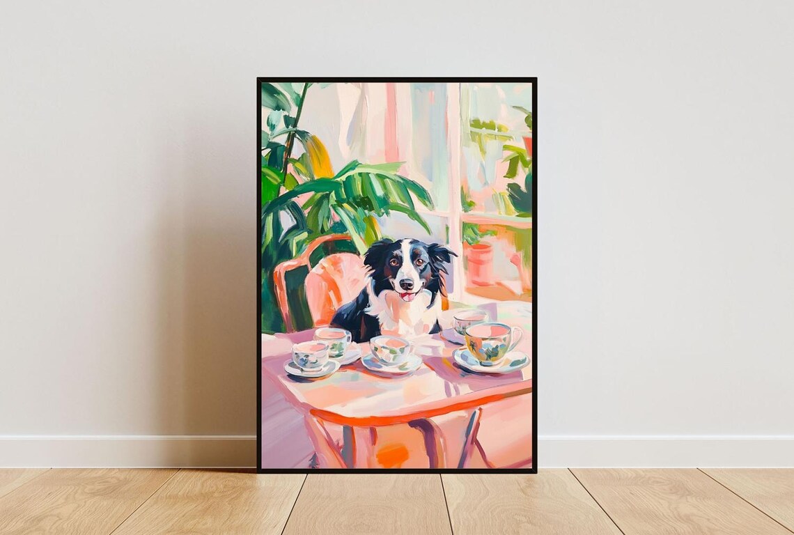 Retro Border Collie Poster Border Collie Oil Painting Vintage Border Collie Poster Dog Dining Room Wall Art Retro Dog Poster Pet Poster