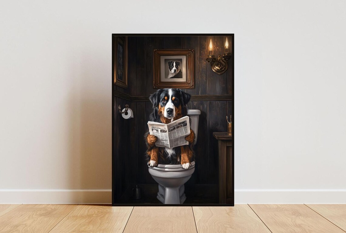 Bernese Mountain Dog Bathroom Art Print, Dog Portrait