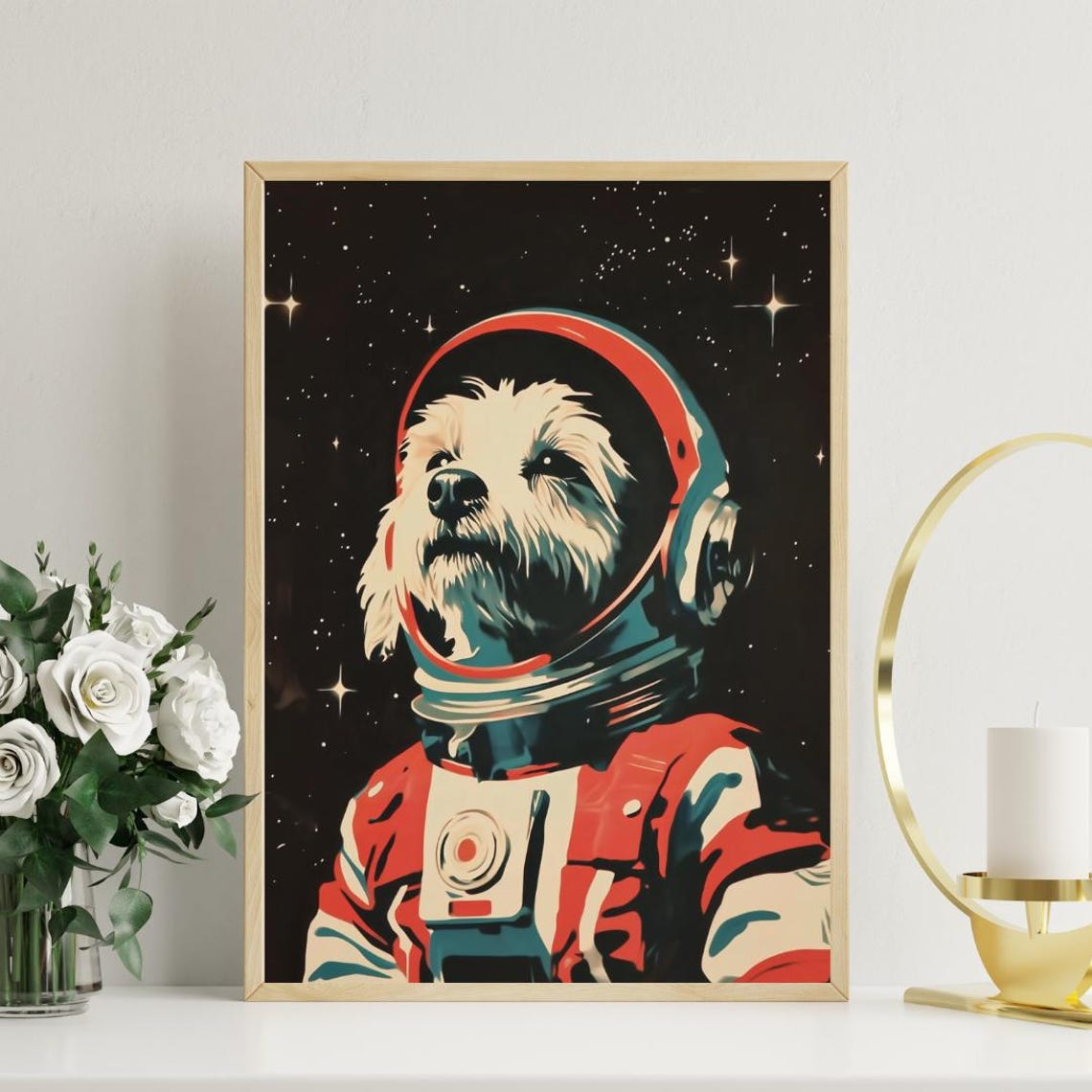 Maltese Astronaut Retro Space Dog Pop Art Portrait Poster Gift - Image 3