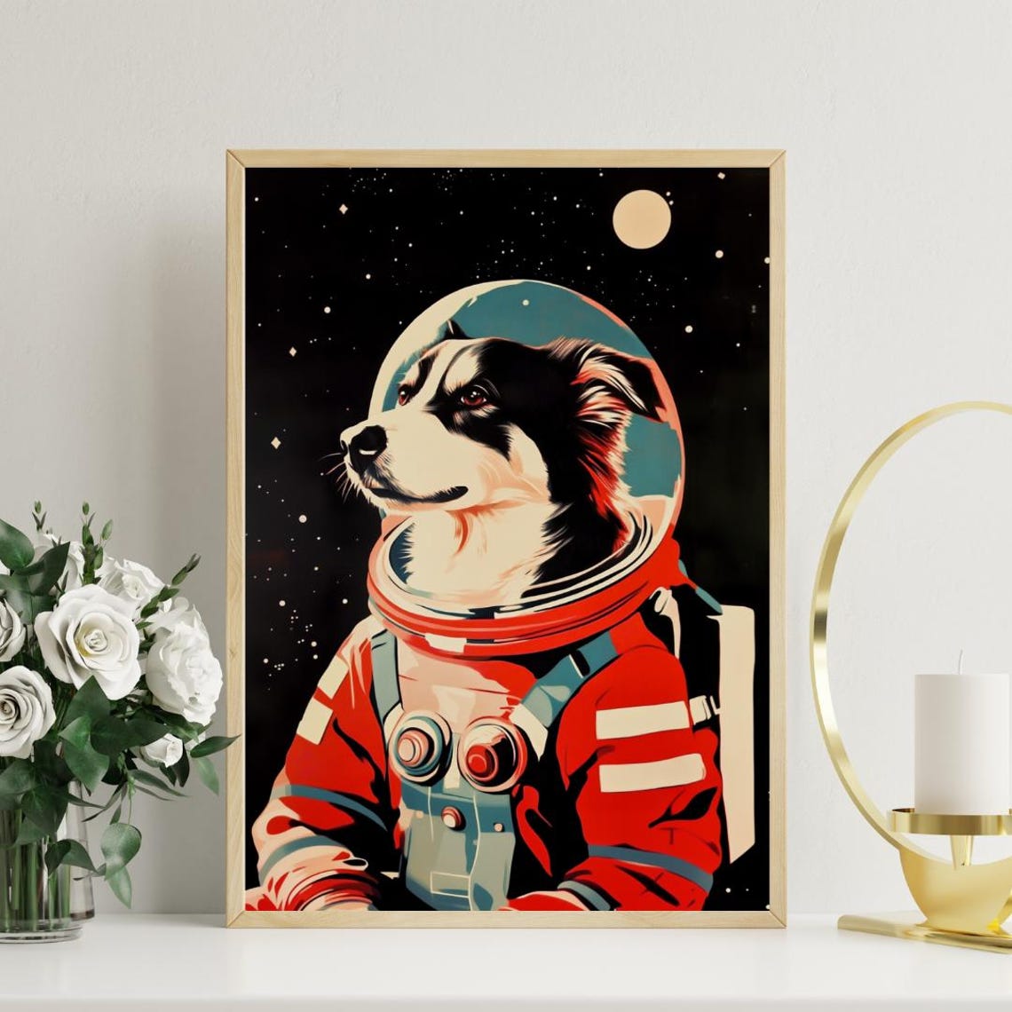 Australian Shepherd Astronaut Retro Space Dog Poster Gift Idea - Image 3