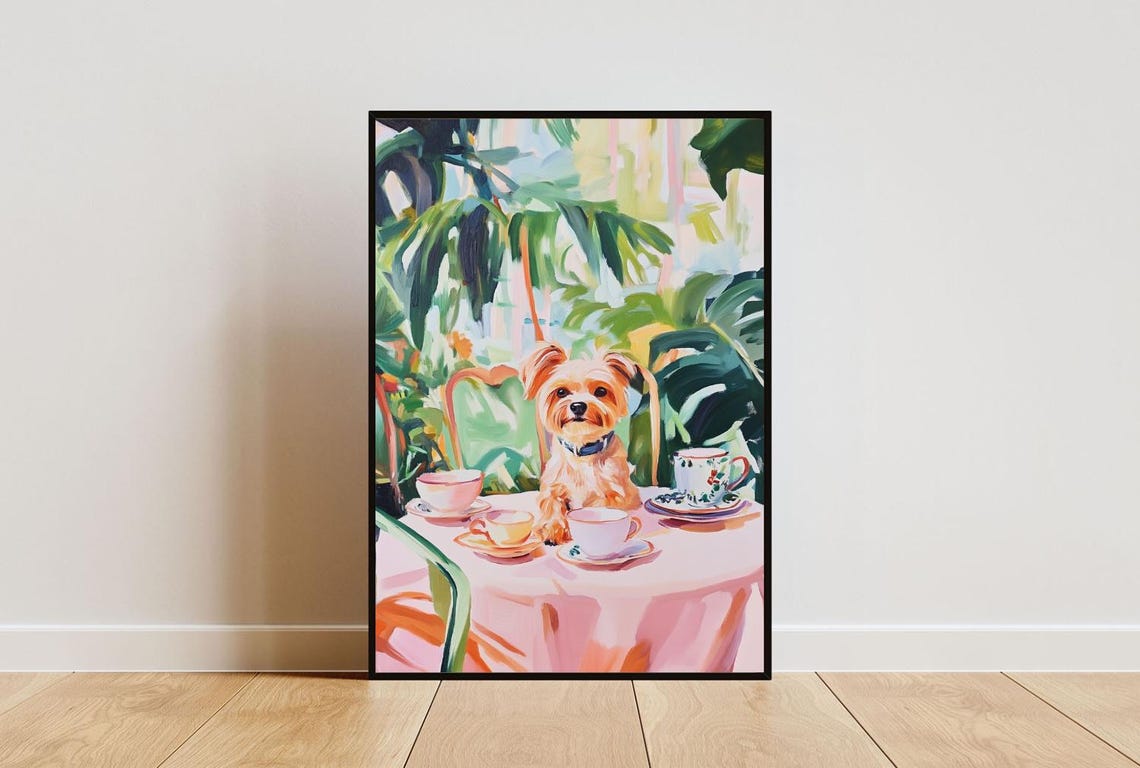 Biewer Terrier Dog Tea Party Yorkie Style Cute Puppy Pet Poster