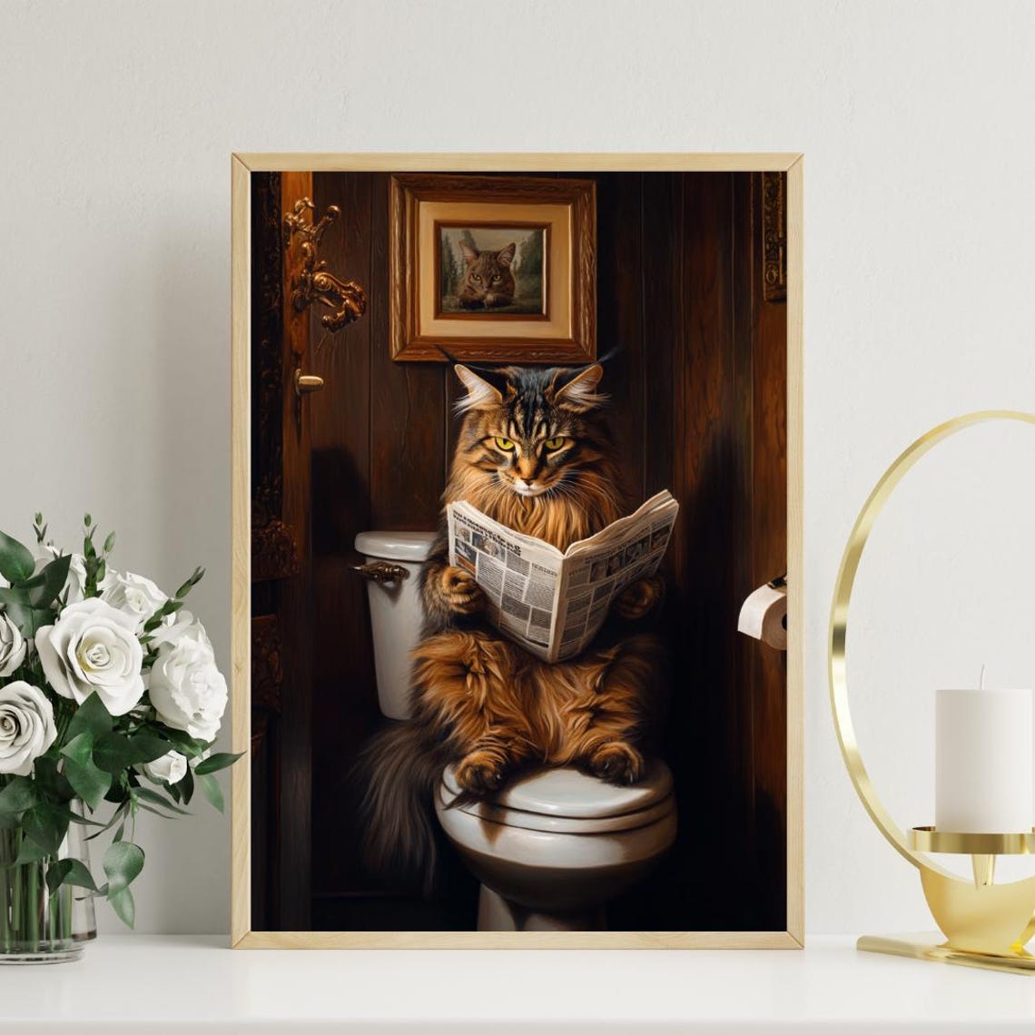 Maine Coon On Toilet Poster Cat Poster Maine Coon Bathroom Print Cat Toilet Wall Art Maine Coon Portrait Cat Bathroom Poster Cat Print - Image 3