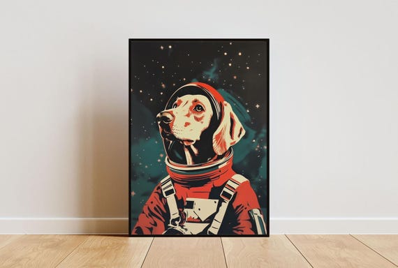 Weimaraner Astronaut Poster Weimaraner Retro Print Weimaraner Portrait Dog Retro Space Poster Funny Dog Poster Andy Warhol Poster