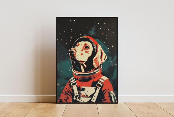 Weimaraner Astronaut Retro Space Dog Vintage Portrait Poster Gift