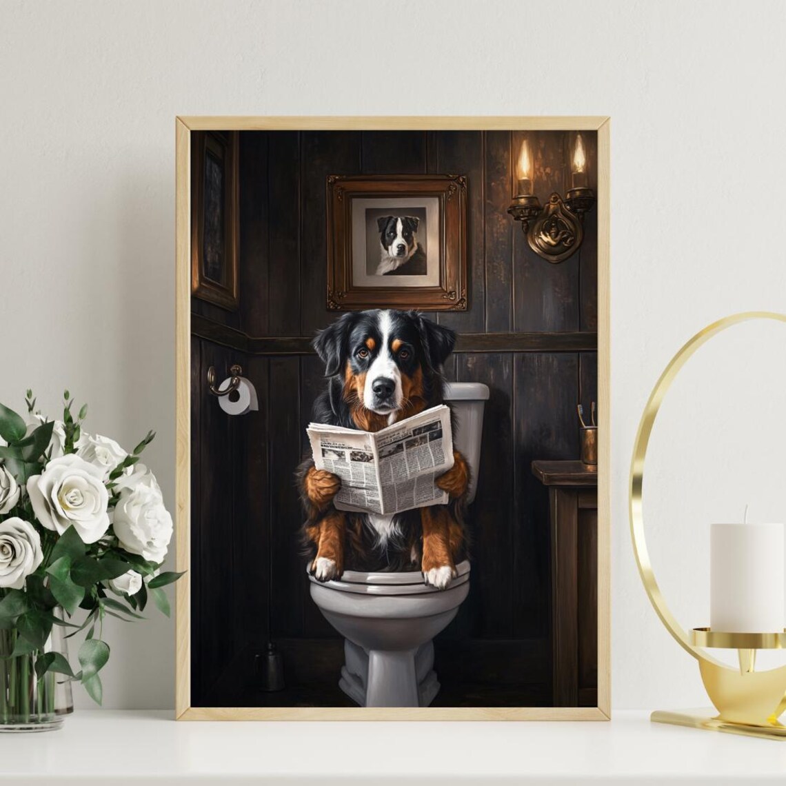 Bernese Mountain Dog Bathroom Art Print, Dog Portrait - Image 3