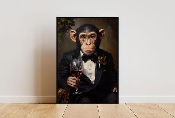 Monkey In Tuxedo Poster Animal Poster Monkey In Suit Print Monkey Portrait Animal Living Room Poster Funny Monkey Print Monkey Poster
