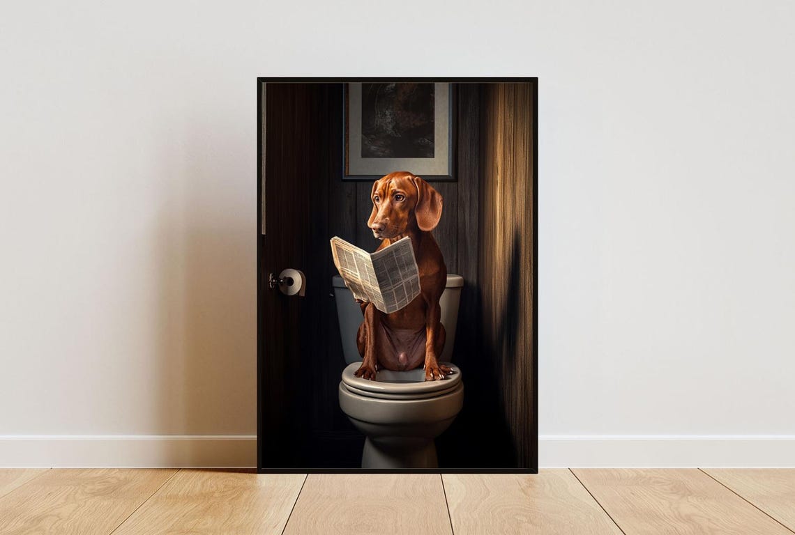 Vizsla On Toilet Poster Dog Poster Vizsla Bathroom Print Dog Toilet Wall Art Vizsla Portrait Dog Bathroom Poster Vizsla Dog Print