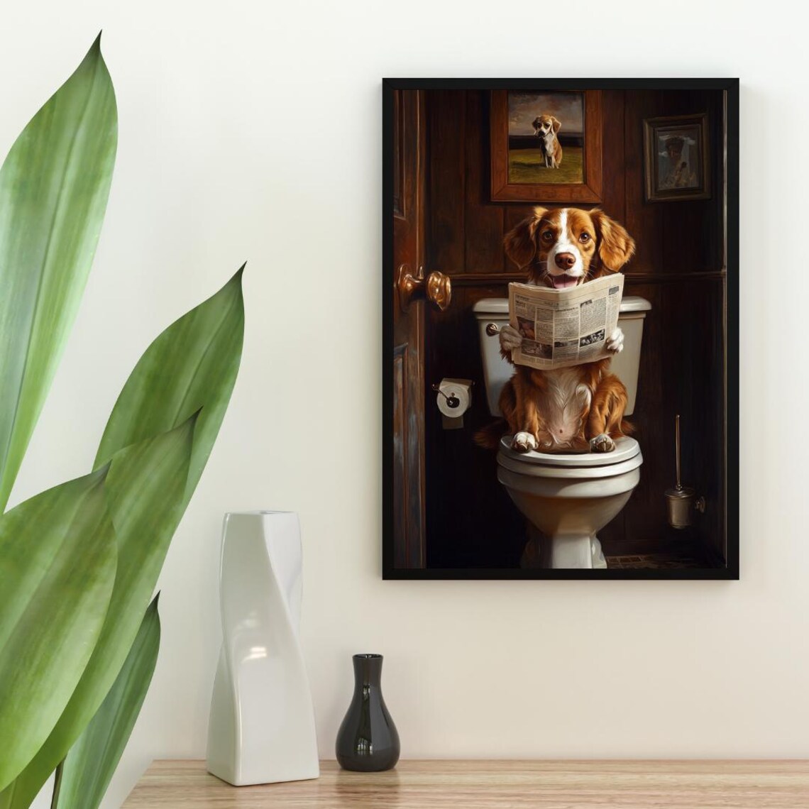 Brittany Spaniel On Toilet Poster Dog Poster Brittany Bathroom Print Dog Toilet Wall Art Brittany Portrait Dog Bathroom Poster Dog - Image 2
