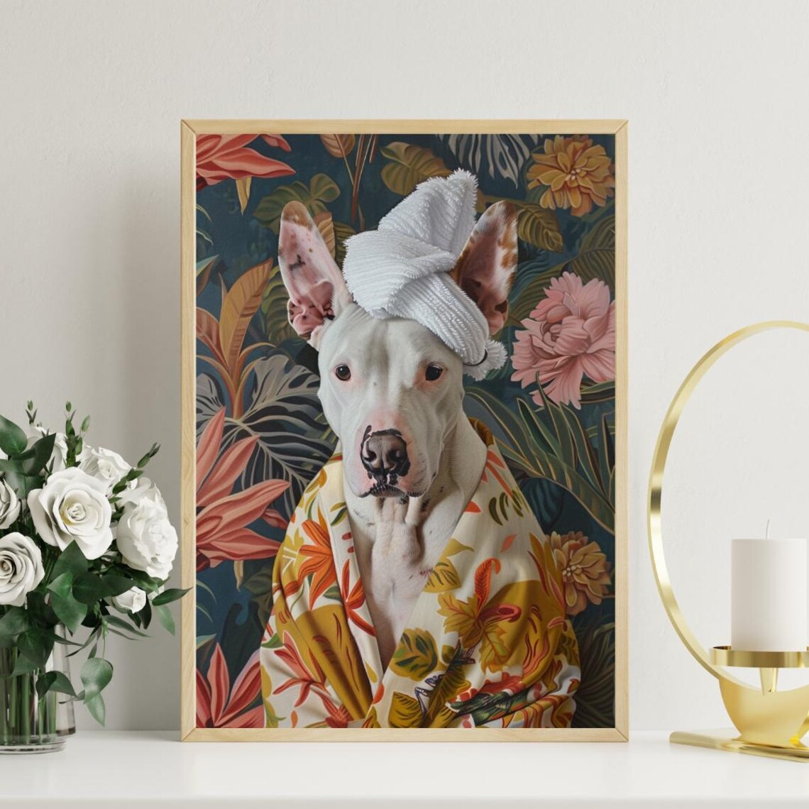 Bull Terrier In Bathrobe Spa Day Portrait Funny White Dog Poster - Image 3