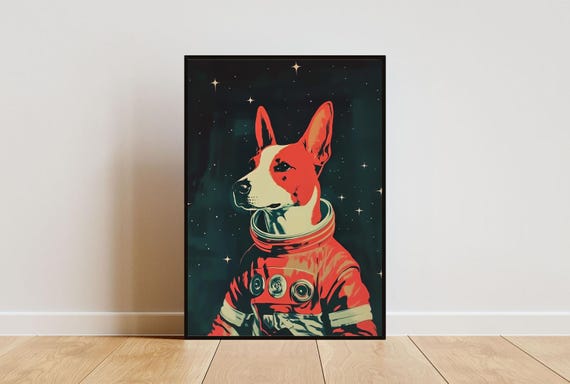 Bull Terrier Astronaut Poster Bull Terrier Retro Print Bull Terrier Portrait Dog Retro Space Poster Funny Dog Poster Andy Warhol Poster
