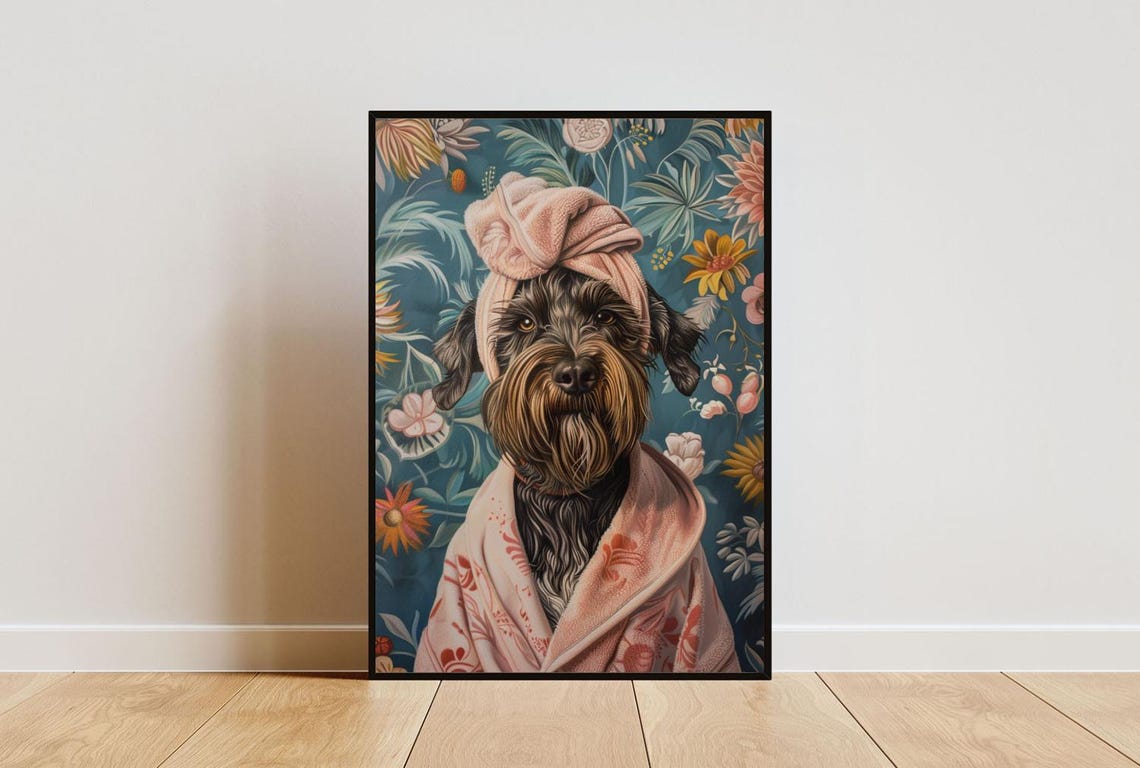 Wirehaired Pointing Griffon Bathrobe Spa Dog Portrait Art Poster