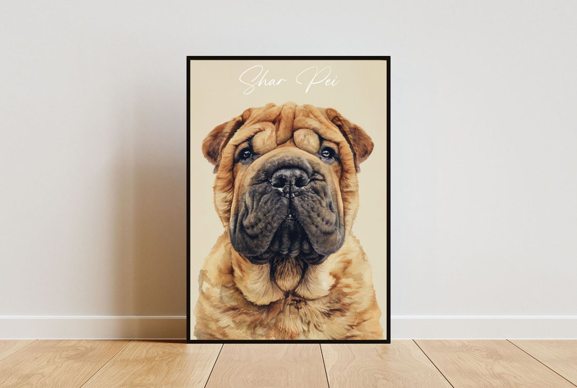 Shar Pei Poster Dog Poster Chinese Shar Pei Print Dog Wall Art Personalised Dog Photo Shar Pei Watercolour Pet Dog Portrait