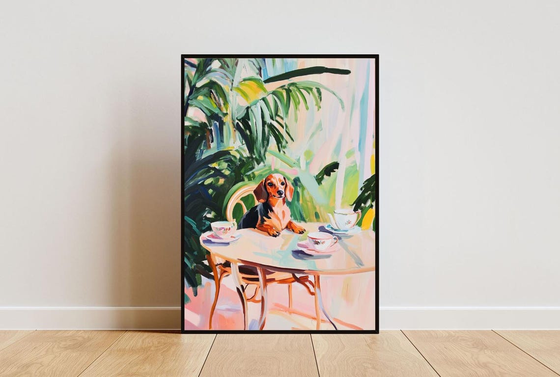 Retro Dachshund Poster Dachshund Oil Painting Vintage Dachshund Poster Dog Dining Room Wall Art Retro Dog Poster Wall Art Pet Poster