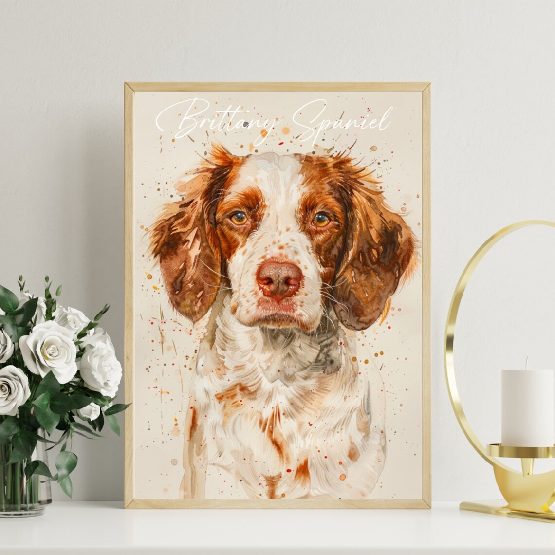 Brittany Spaniel Watercolor Portrait Orange White Dog Art Poster - Image 3