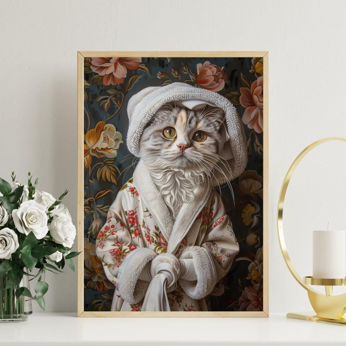 Scottish Fold In Bathrobe Spa Day Portrait Funny Cat Wall Poster - Image 3