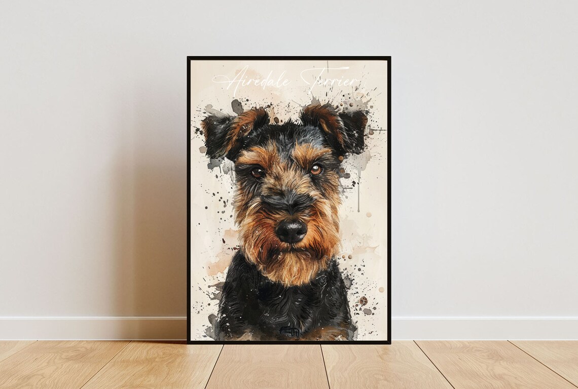 Airedale Terrier Watercolor Dog Portrait Poster for Dog Lovers Gift