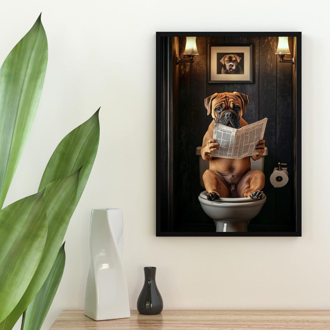 Bullmastiff On Toilet Poster Dog Poster Bullmastiff Bathroom Print Dog Toilet Wall Art Bullmastiff Portrait Dog Bathroom Poster Pet - Image 2