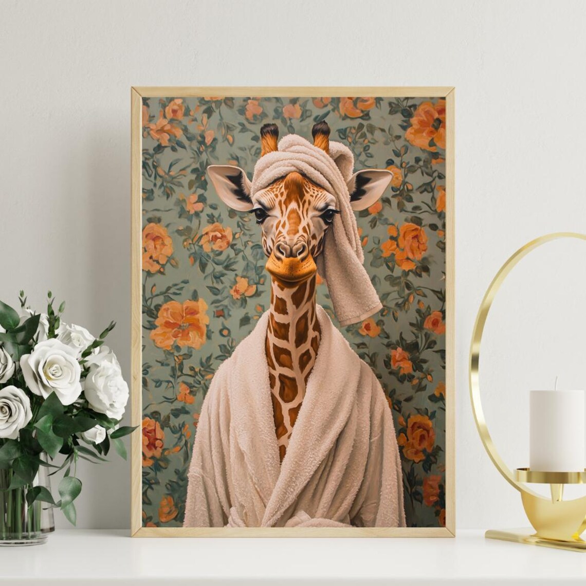 Giraffe In Bathrobe Animal Bathroom Poster Art Print - Image 3