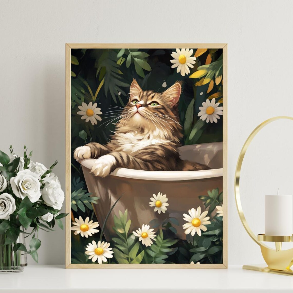Funny Siberian Cat in Bathtub, Bathroom Wall Art - Image 3