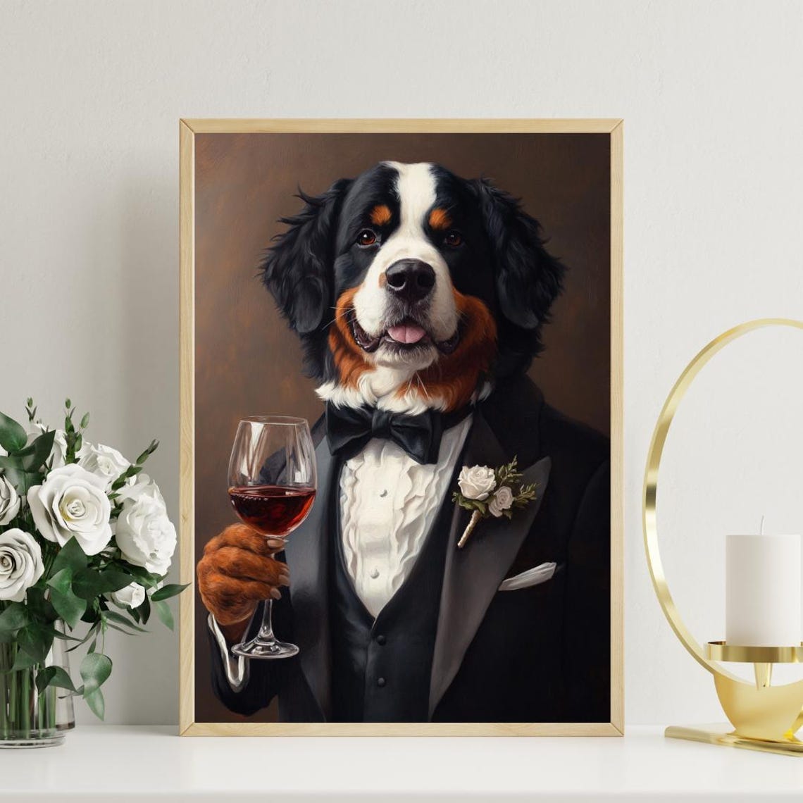 Bernese Mountain Dog In Tuxedo Poster Dog Poster Bernese Mountain Dog In Suit Print Dog Wall Art Bernese Mountain Dog Portrait Pet Art - Image 3
