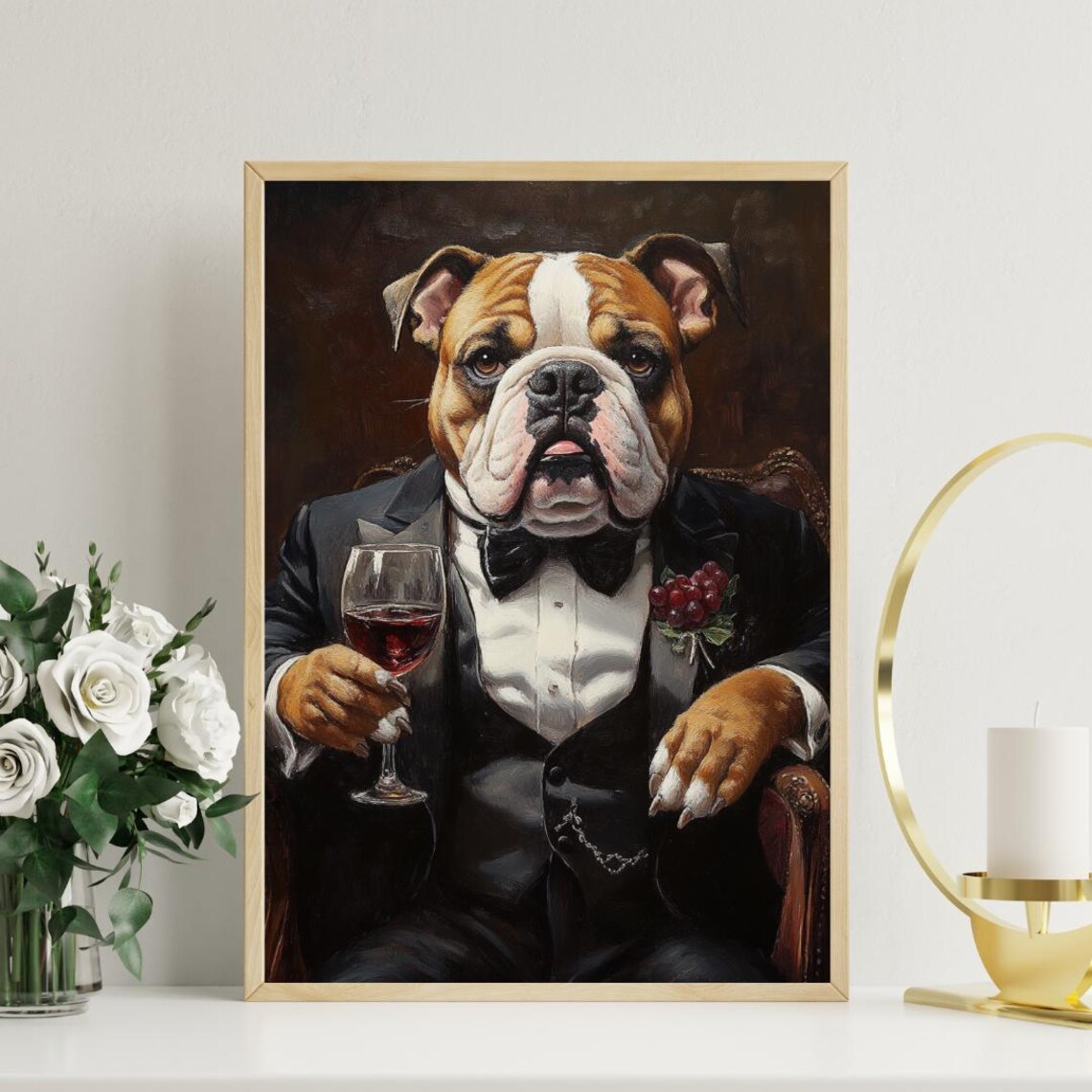 Bulldog In Tuxedo Funny Dog Wall Art Print - Image 3