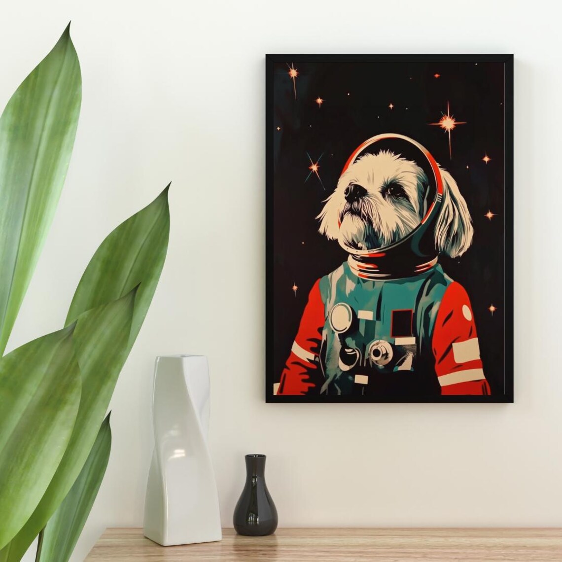 Shih Tzu Astronaut Retro Space Dog Portrait Funny Poster Art Gift - Image 2