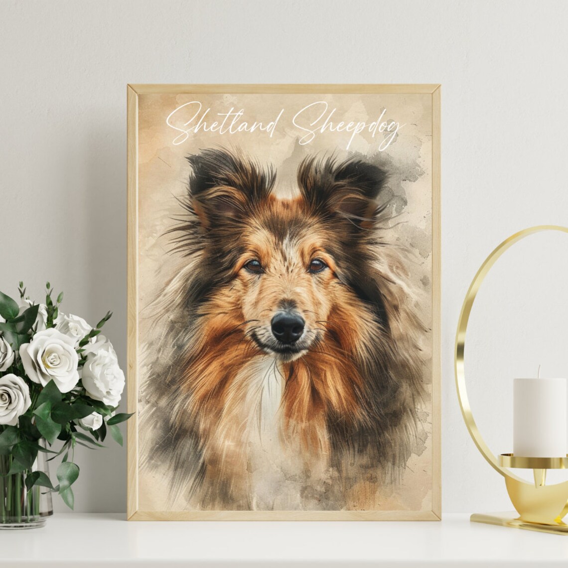 Shetland Sheepdog Watercolor Portrait Sheltie Dog Art Poster - Image 3
