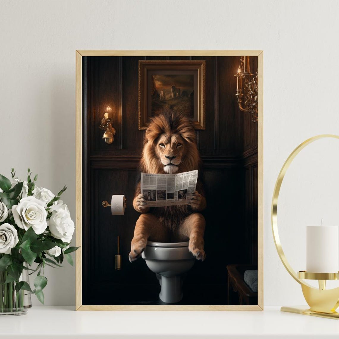 Lion On Toilet Poster Animal Poster Lion Bathroom Print Animal Toilet Wall Art Lion Portrait Animal Bathroom Poster Lion Print - Image 3