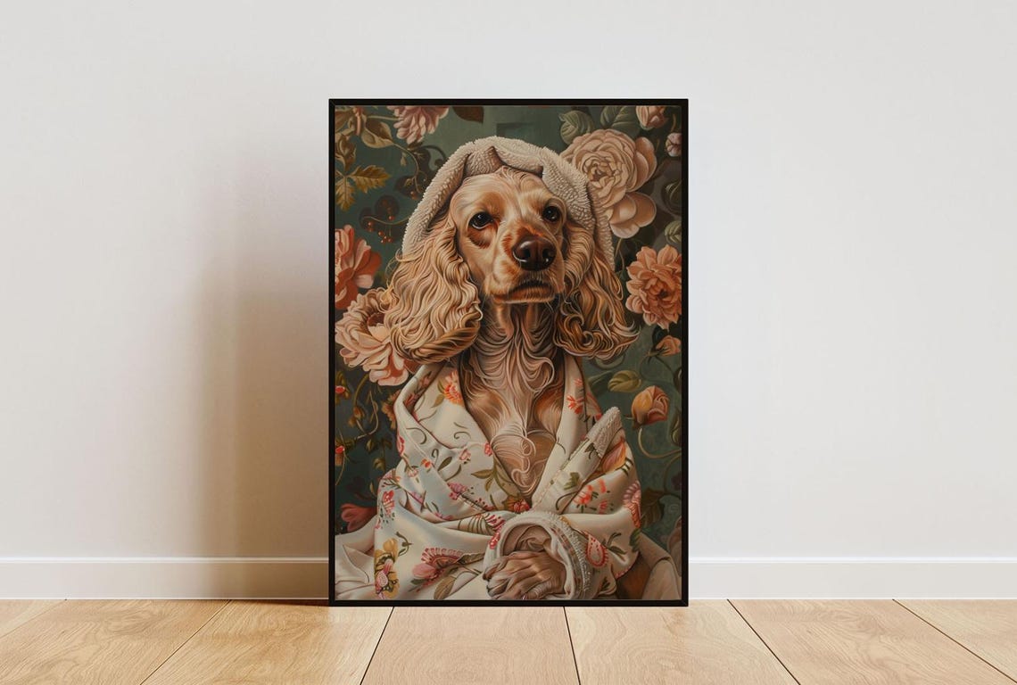 English Cocker Spaniel in a Floral Bathrobe After a Spa Day Poster