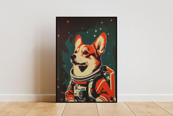 Pembroke Welsh Corgi Astronaut Retro Space Dog Art Poster Gift