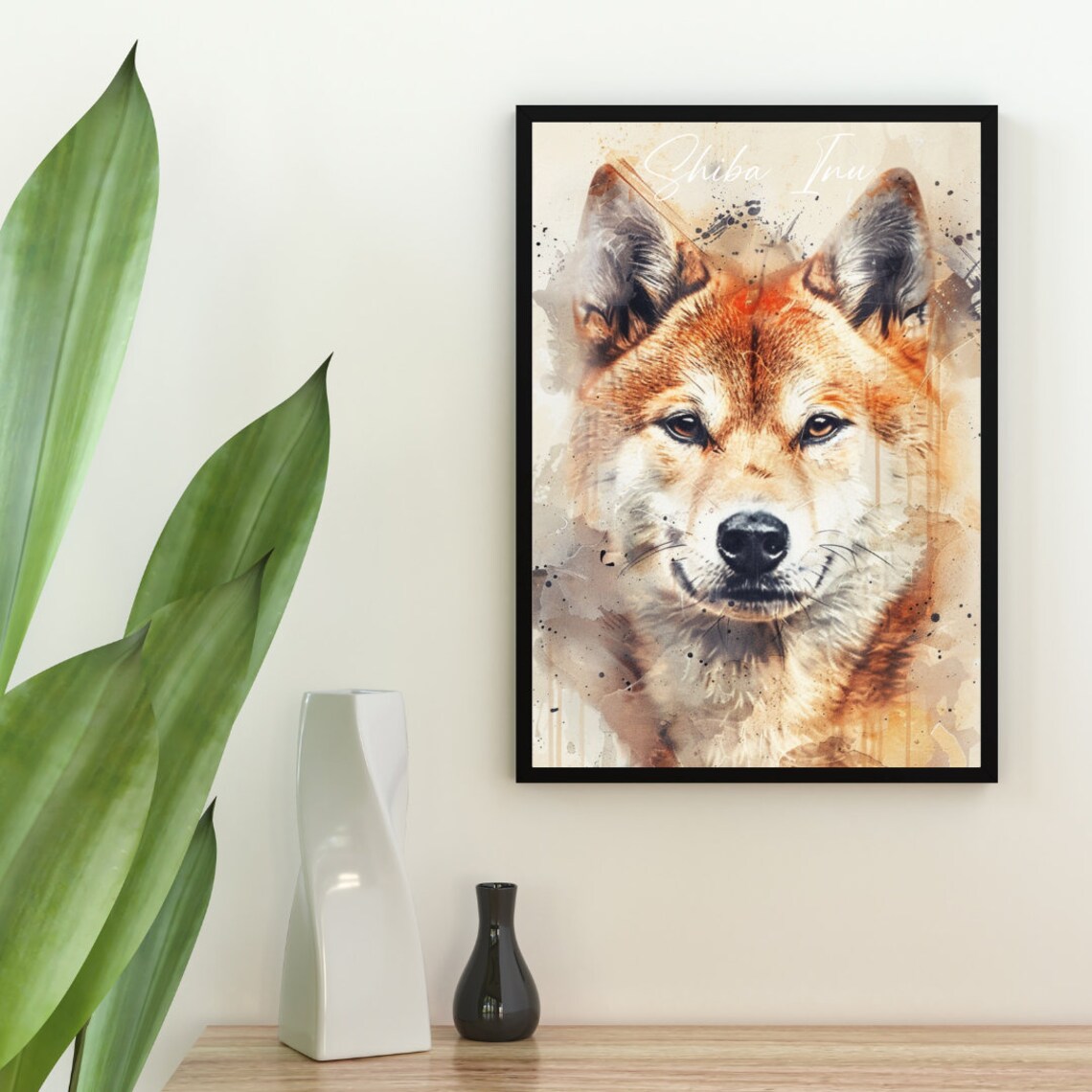 Shiba Inu Watercolor Dog Portrait Poster for Dog Lovers Decor - Image 2