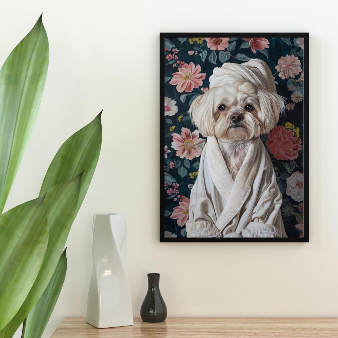 Maltese In Bathrobe Spa Day Portrait Funny Small White Dog Poster - Image 2